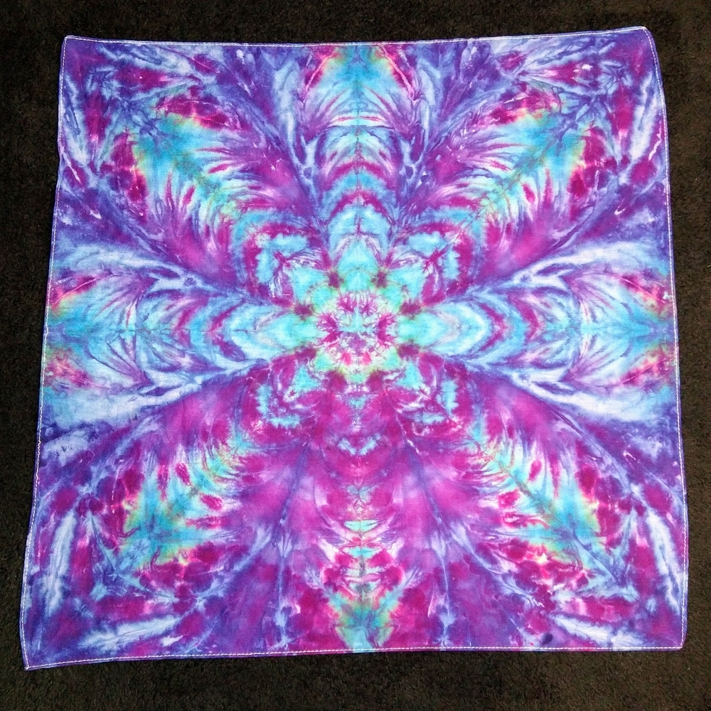 Light Blue, Purple And Magenta Star Flower Ice Dye Tie Dye Bandana